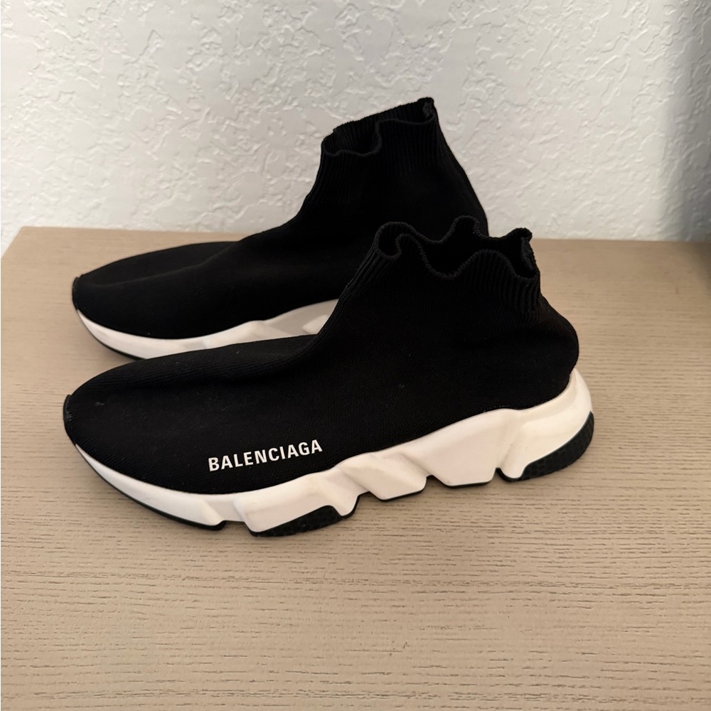 Balenciaga Black and White Speed Trainer Sock Sneakers